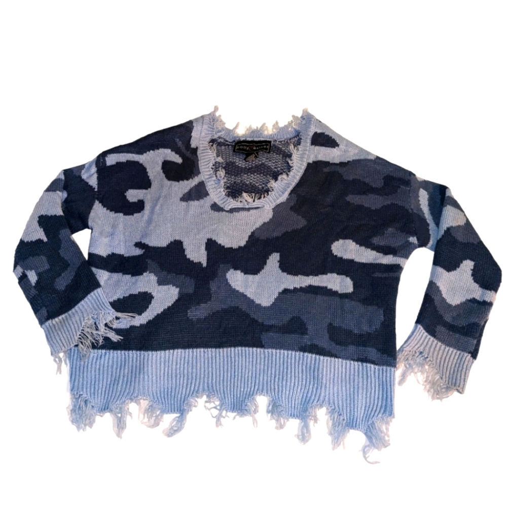 Polly & Esther Distressed Cropped Sweater Small